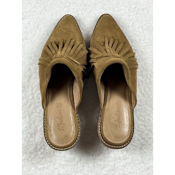Madewell Mules Womens 8.5 Dani Fringe Suede Leather Heel Bootie Boho Preppy - Picture 7 of 11